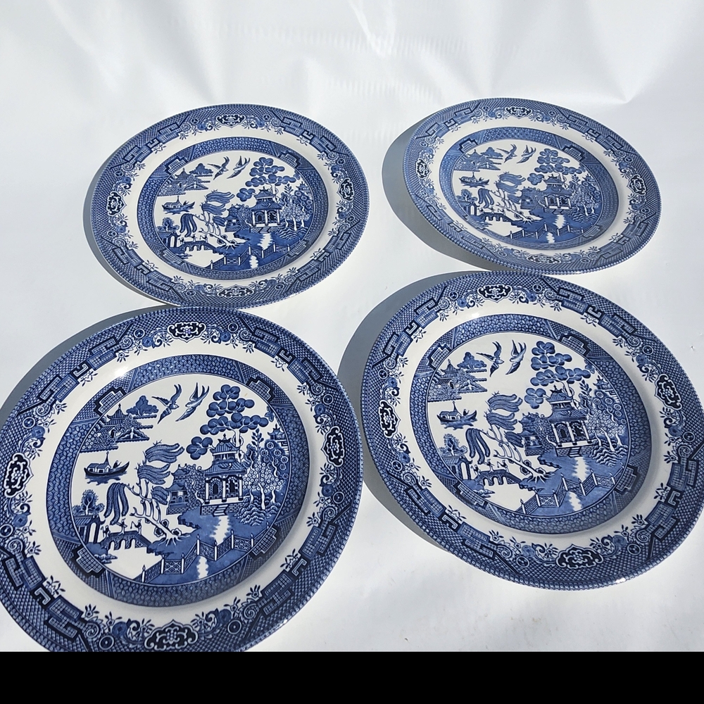 VINTAGE Churchill Blue and White Porcelain Dinnerware Set with Intricate Design